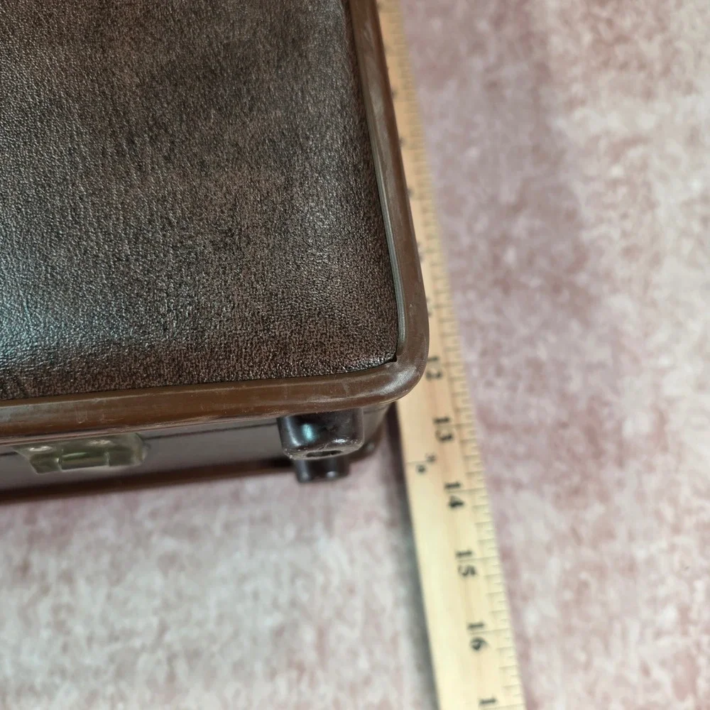 Vintage Hard Shell Leather Attache Briefcase Brown Unique Inner Flap-Lid Brass